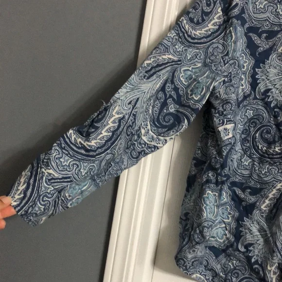 Lauren Ralph Lauren Button Down Collared Embroidered Logo Blouse Paisley Blue - Picture 5 of 8